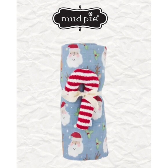 Christmas Baby Santa Swaddle Blanket & Candy Cane Rattle Set 47" x 47" NWT - Picture 4 of 4